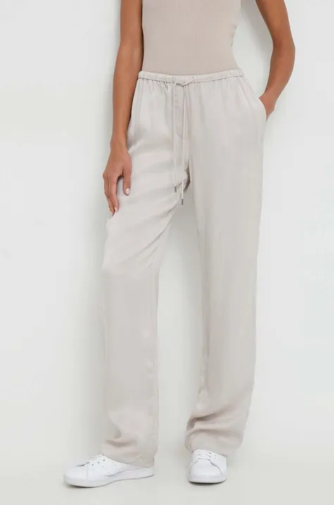 Nohavice Calvin Klein dámske, šedá farba, rovné, vysoký pás, K20K206300