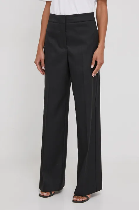 Nohavice Calvin Klein dámske, čierna farba, rovné, vysoký pás, K20K206333