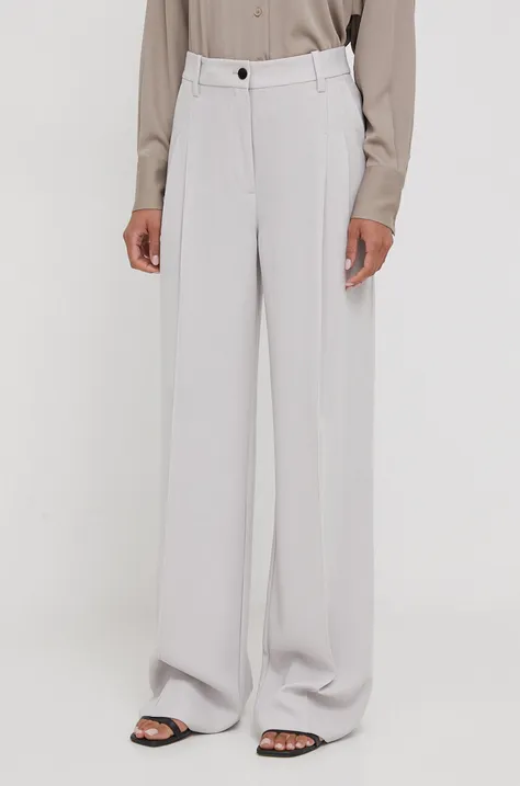 Calvin Klein spodnie damskie kolor szary szerokie high waist