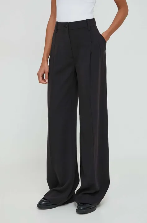 Hlače Calvin Klein za žene, boja: crna, široke, visoki struk
