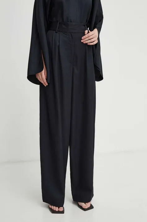 By Malene Birger spodnie damskie kolor czarny szerokie high waist