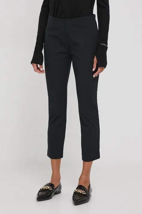 Hlače Lauren Ralph Lauren za žene, boja: crna, uski kroj, visoki struk