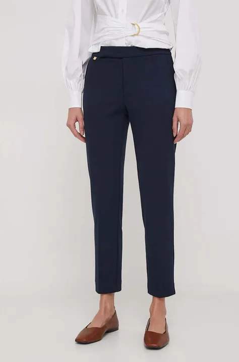 Lauren Ralph Lauren spodnie damskie kolor granatowy dopasowane high waist