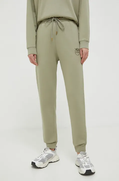 Pinko spodnie dresowe bawełniane kolor zielony gładkie 100371.A1N7