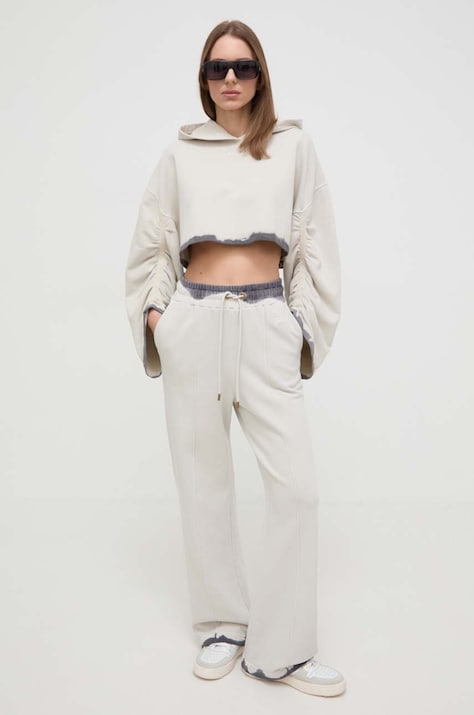 Pinko pantaloni de trening din bumbac culoarea bej, neted