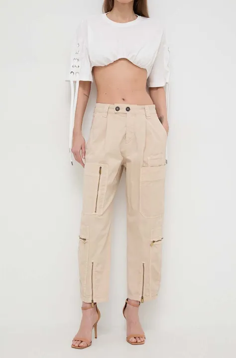 Pinko spodnie damskie kolor beżowy fason cargo high waist 102947.A1M4