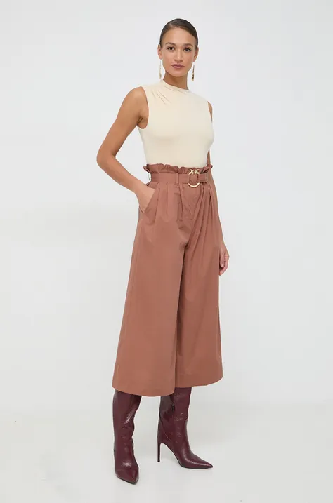 Pamučne hlače Pinko boja: smeđa, culottes kroj, visoki struk