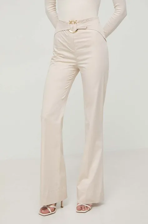 Pinko spodnie damskie kolor beżowy dzwony high waist 102263.A1L2