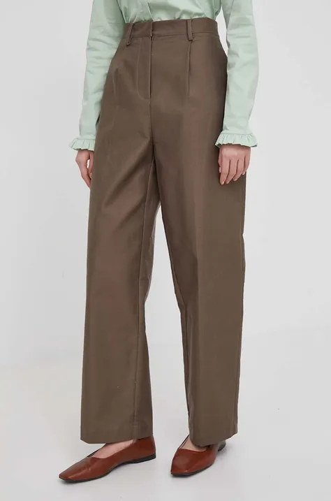Kalhoty Dkny dámské, hnědá barva, jednoduché, high waist, D2A4K022