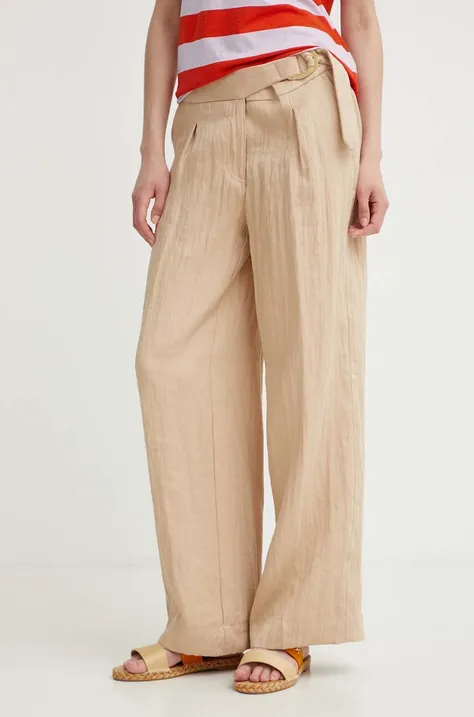 Kalhoty Dkny dámské, béžová barva, jednoduché, high waist, P4BKTW66