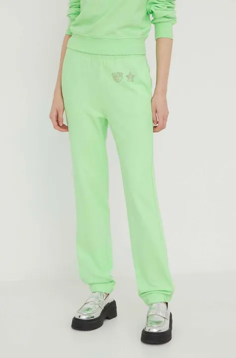 Chiara Ferragni spodnie dresowe kolor zielony z aplikacją