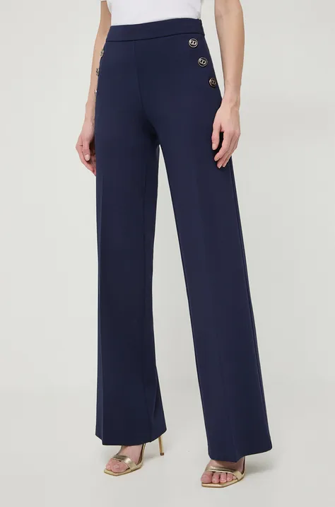 Twinset pantaloni femei, culoarea albastru marin, drept, high waist