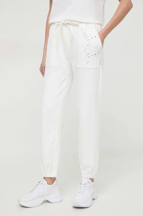 Twinset spodnie dresowe kolor biały gładkie