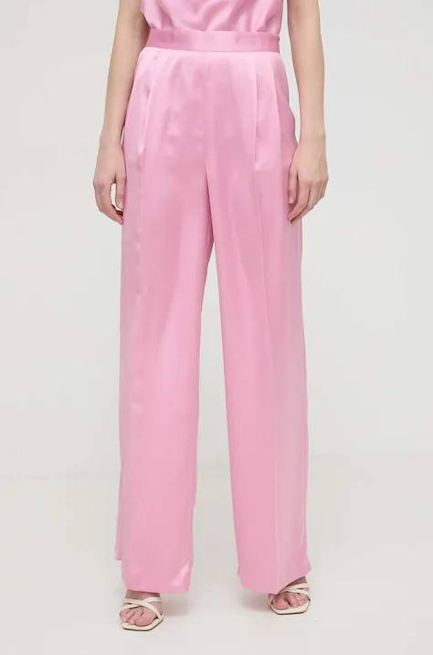 Nohavice Twinset dámske, ružová farba, široké, vysoký pás