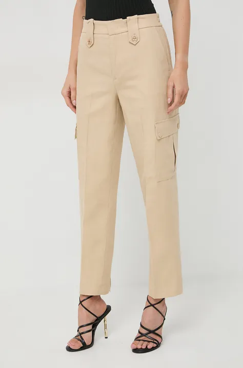 Kalhoty Twinset dámské, béžová barva, jednoduché, high waist