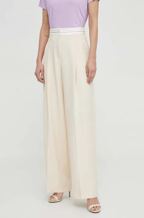 Kalhoty Patrizia Pepe dámské, béžová barva, jednoduché, high waist, 8P0576 A375