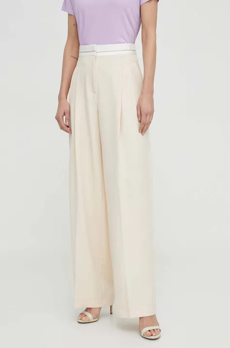 Patrizia Pepe pantaloni femei, culoarea bej, drept, high waist