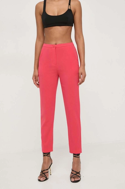 Patrizia Pepe pantaloni femei, culoarea roz, mulata, high waist