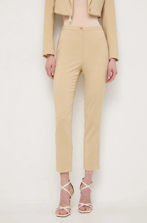 Patrizia Pepe pantaloni femei, culoarea bej, mulata, high waist