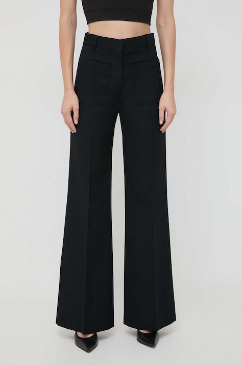 Kalhoty s příměsí vlny Victoria Beckham černá barva, široké, high waist, 1124WTR005115A