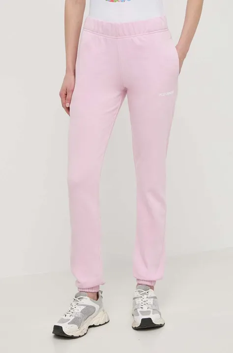 Бавовняні спортивні штани PLEIN SPORT колір рожевий однотонні