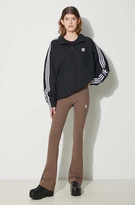 Nohavice adidas Originals Essentials Rib Flared Pants dámske, hnedá farba, zvony, vysoký pás, IR5945