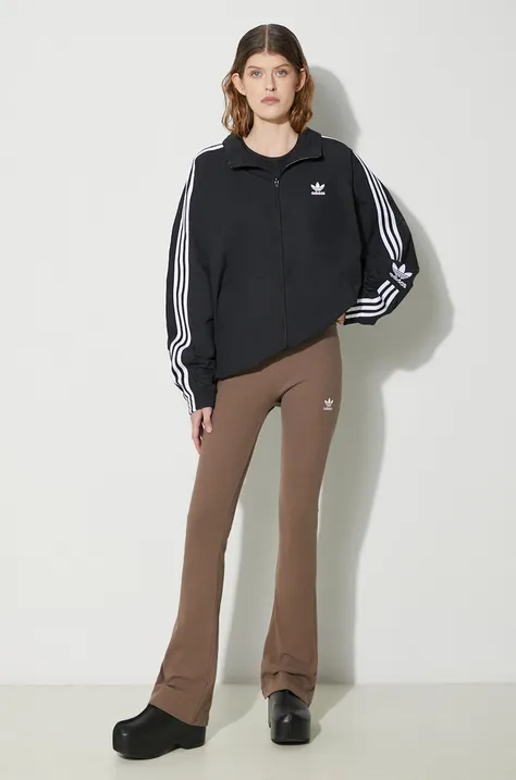 Hlače adidas Originals Essentials Rib Flared Pants za žene, boja: smeđa, trapez, visoki struk