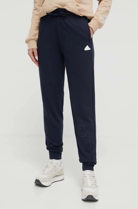 adidas pantaloni de trening culoarea bleumarin, cu imprimeu IS4286