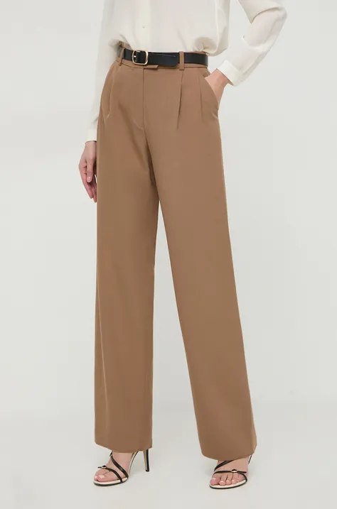 Kalhoty Luisa Spagnoli dámské, hnědá barva, jednoduché, high waist