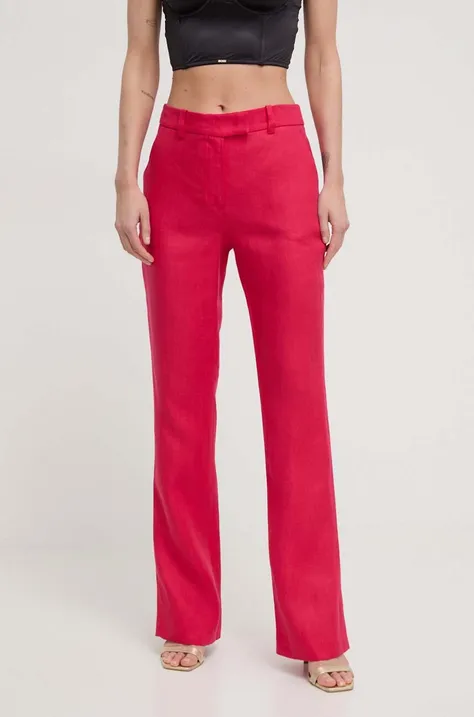 Lanene hlače Luisa Spagnoli boja: ružičasta, ravni kroj, visoki struk