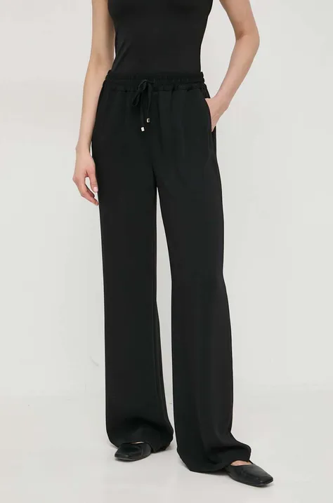 Luisa Spagnoli pantaloni femei, culoarea negru, lat, high waist