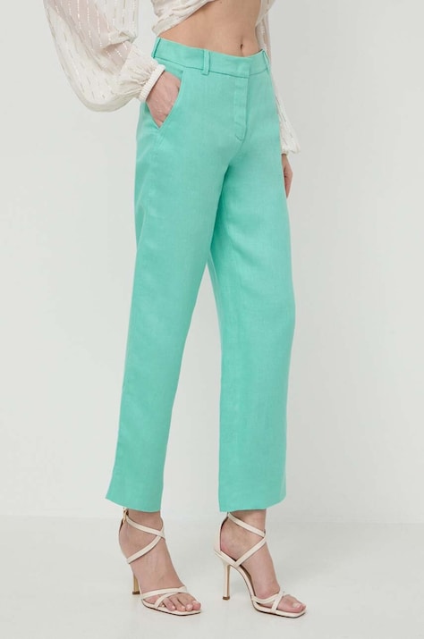 Luisa Spagnoli pantaloni din in ARGANO culoarea verde, drept, high waist, 541139