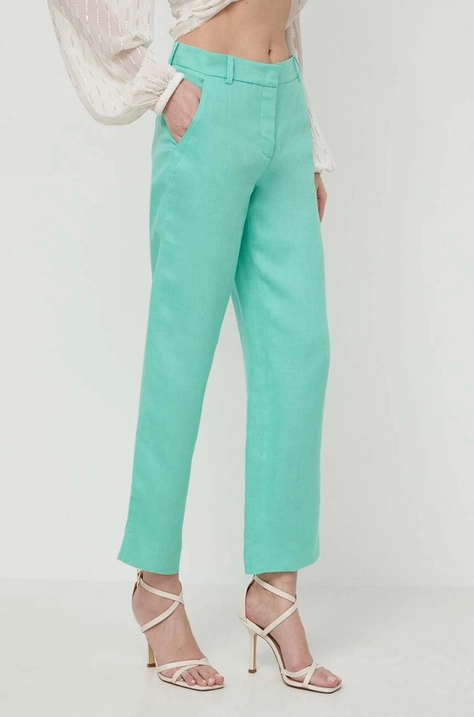 Luisa Spagnoli pantaloni din in ARGANO culoarea verde, drept, high waist, 541139