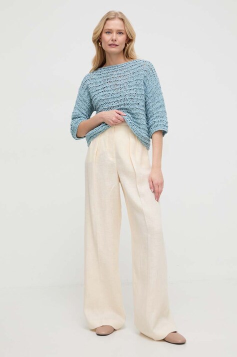 Luisa Spagnoli pantaloni in lino colore beige