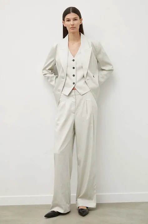 Kalhoty Bruuns Bazaar PinBBMadelie pants dámské, šedá barva, široké, high waist, BBW3832