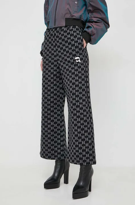 Karl Lagerfeld pantaloni de bumbac culoarea negru, lat, high waist