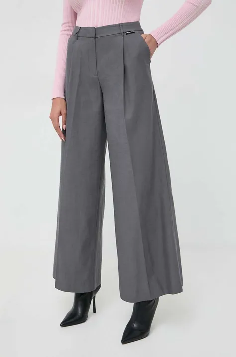 Kalhoty Karl Lagerfeld dámské, šedá barva, široké, high waist