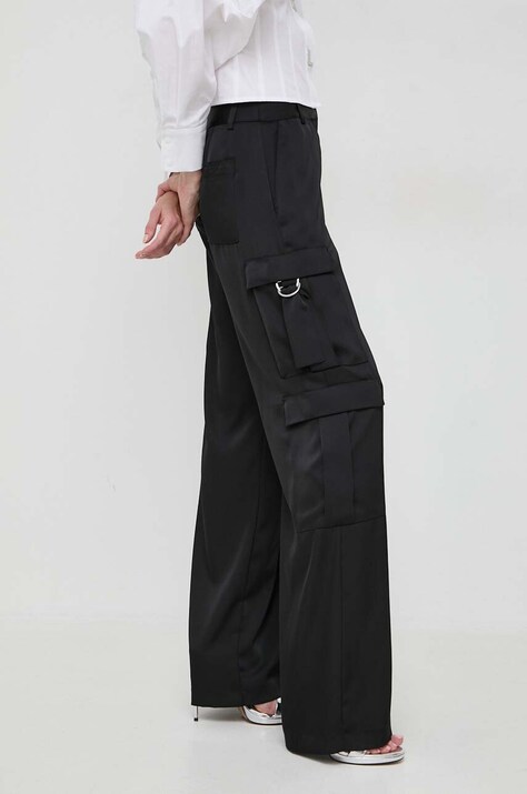 Karl Lagerfeld pantaloni femei, culoarea negru, drept, high waist