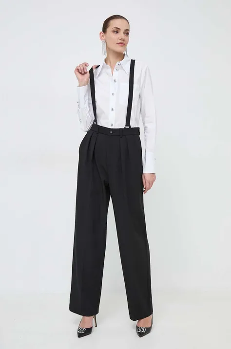 Custommade pantaloni femei, culoarea negru, drept, high waist