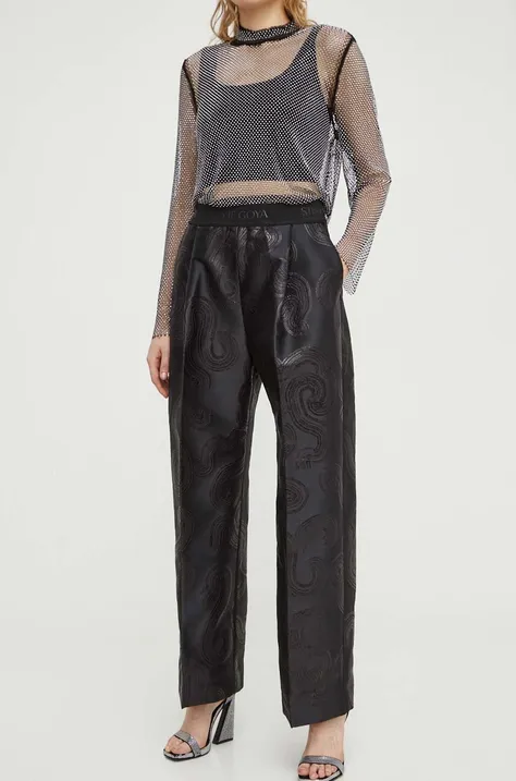 Kalhoty Stine Goya dámské, černá barva, široké, high waist, SG5402