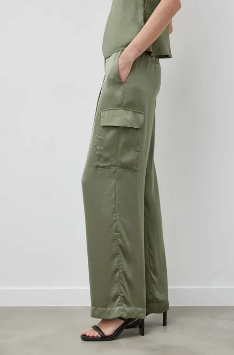 Nohavice BA&SH CARY dámske, zelená farba, rovné, vysoký pás, 1E24CARY