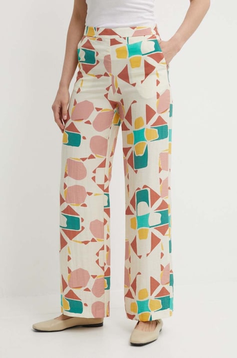 BA&SH pantaloni AARON femei, culoarea bej, drept, high waist, 1E24AARO