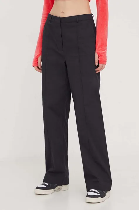 Bavlnené nohavice adidas Originals Chino Pant čierna farba, široké, vysoký pás, IK5998