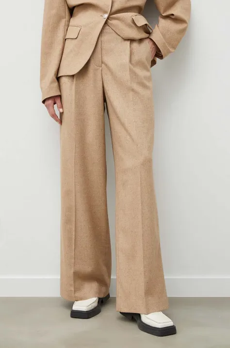 Remain spodnie dresowe z domieszką wełny kolor beżowy proste high waist