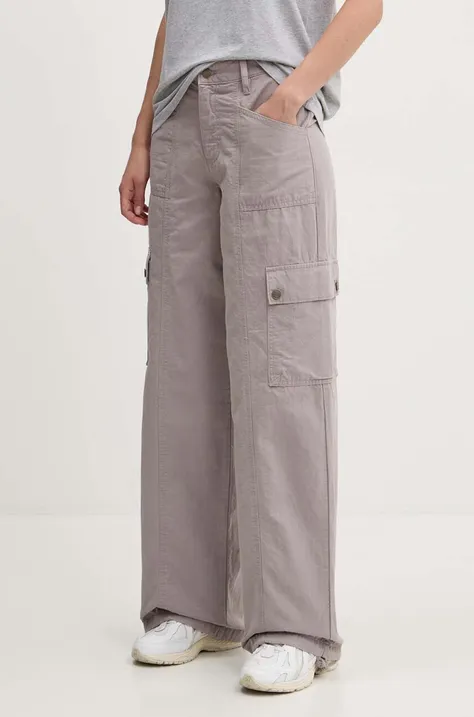 Guess Originals pantaloni femei, culoarea maro, drept, high waist