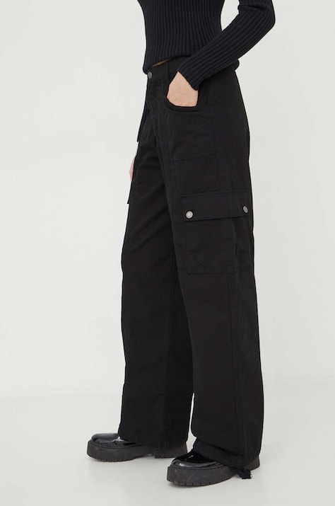 Guess Originals pantaloni femei, culoarea negru, drept, high waist