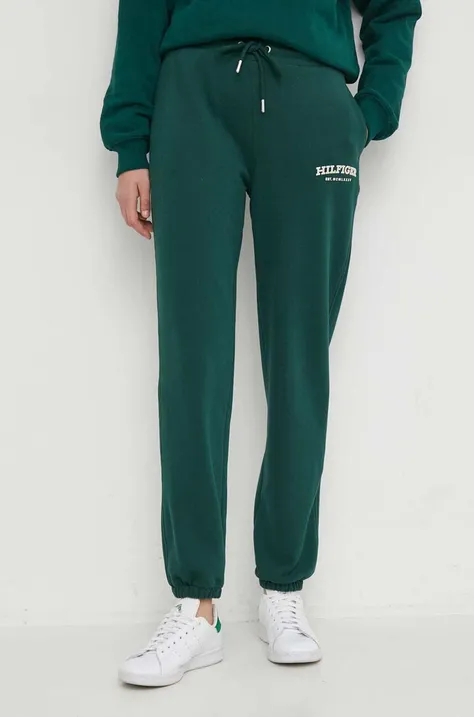 Хлопковые спортивные штаны Tommy Hilfiger цвет зелёный с принтом