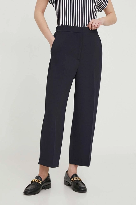 Tommy Hilfiger pantaloni femei, culoarea bleumarin, lat, high waist WW0WW41908