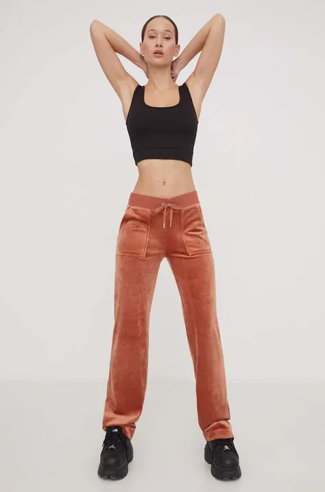 Juicy Couture spodnie dresowe welurowe kolor brązowy gładkie