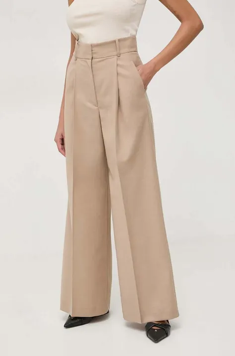 Ivy Oak pantaloni din lână culoarea bej, lat, high waist IO115169
